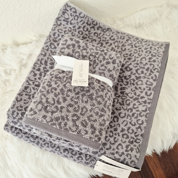 4pc Towel set RACHEL ZOE 100% Cotton BATH Towel & Hand Towel set Leopard Print